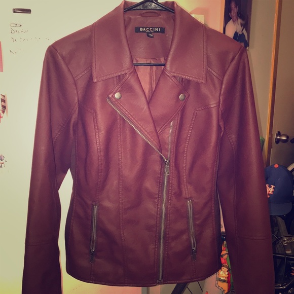 Baccini Cranberry Red Vegan leather Motto Jacket - Picture 1 of 5